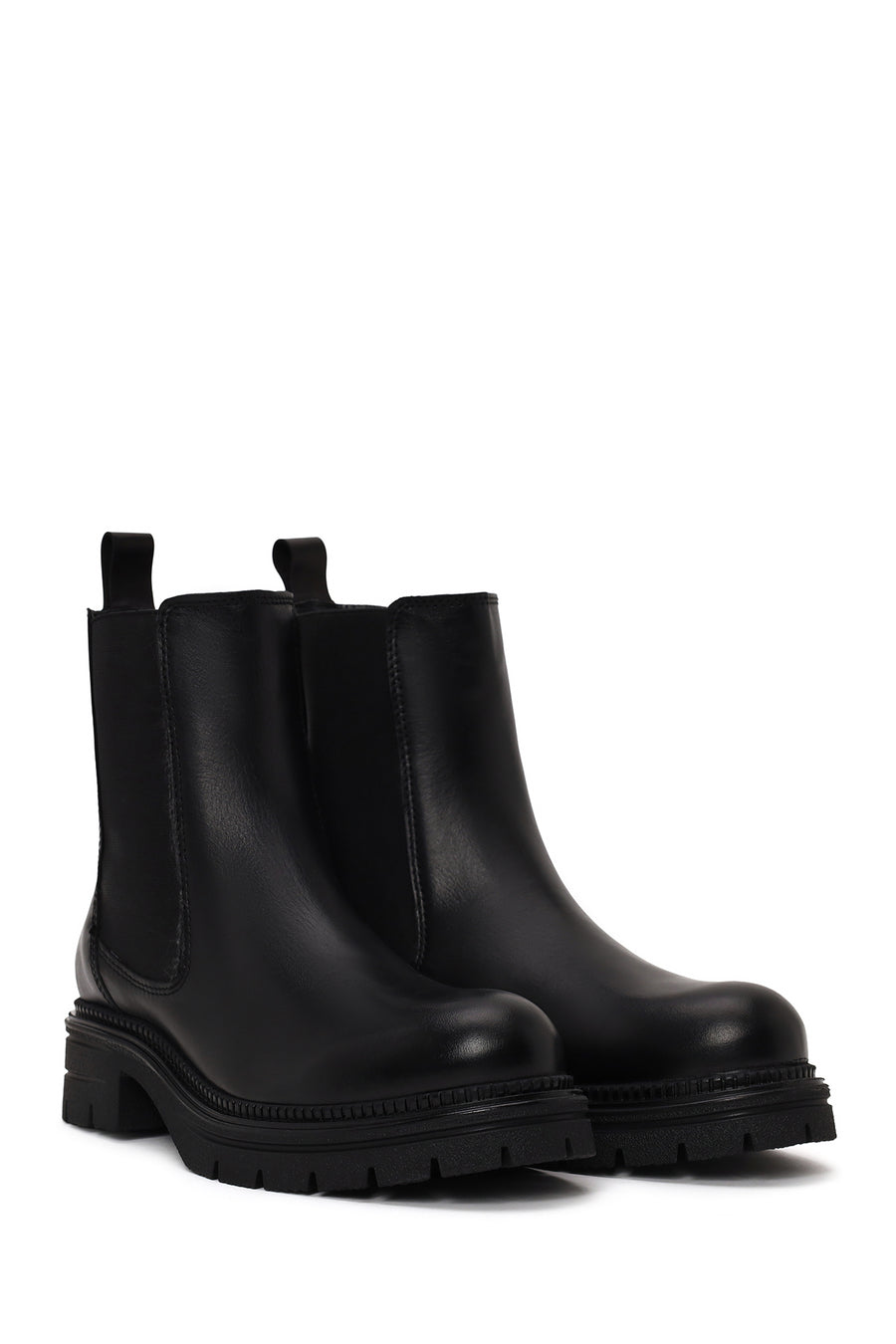 Woman Black Thick-Soled Leather Chelsea Boots