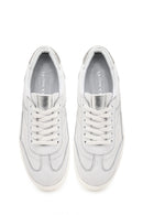Woman White Lace-Up Chunky Sole Rhinestone Leather Sneaker | Derimod