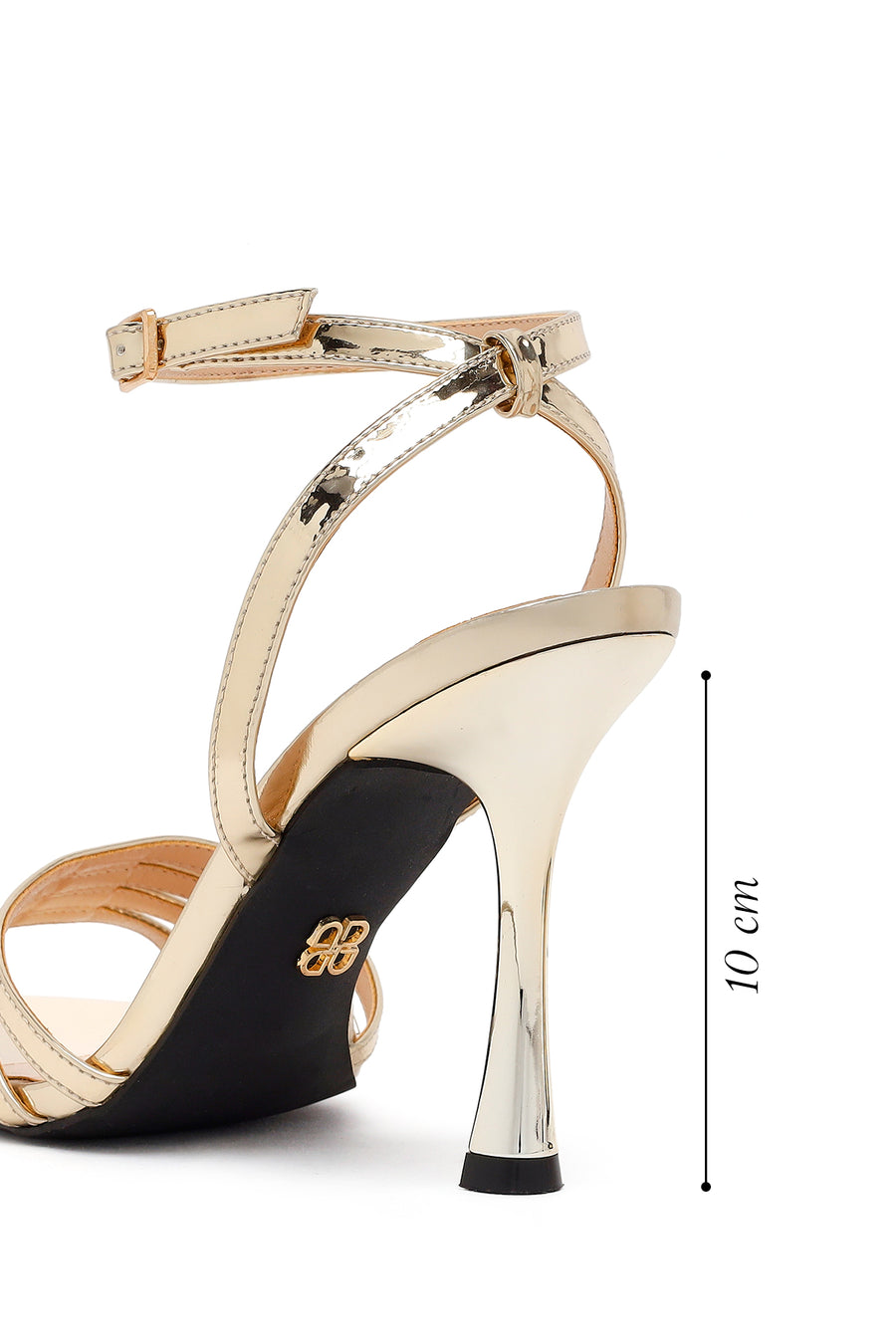 Woman Gold Ankle-Strap Buckled High Thin-Heel Metallic Sandal