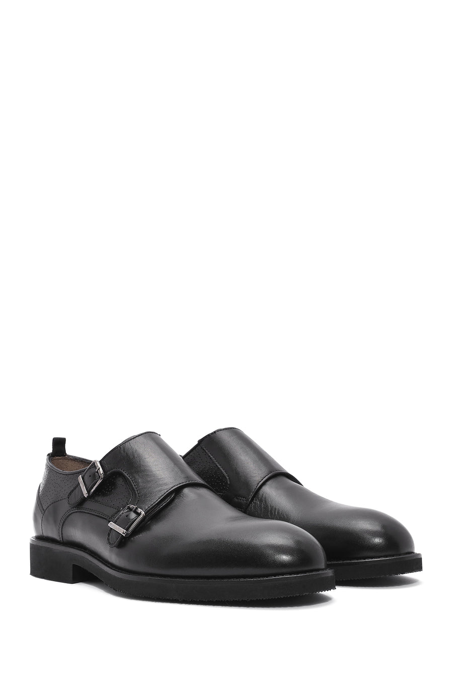 
Men's Black Double Buckle Leather Classic Shoe
