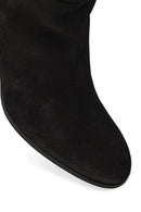 Woman Black Thick-Heeled Suede Boots | Derimod