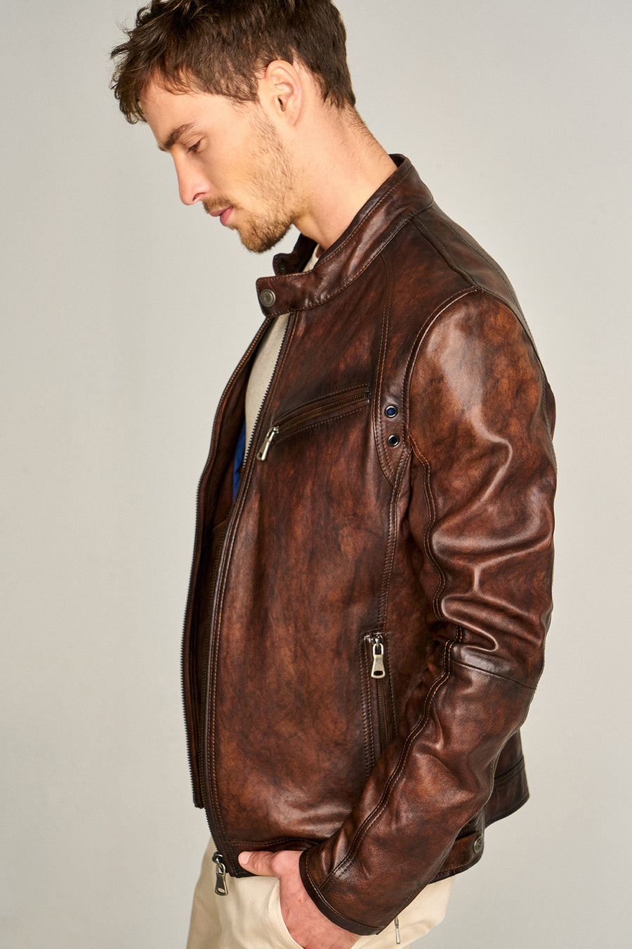 Curry Men's Leather Jacket 17WGD6269M5 | Derimod