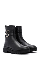 Women's Black Double Buckle Zippered Casual Leather Boots | Derimod