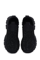 Women's Black Stone Thick Soled Sneaker | Derimod