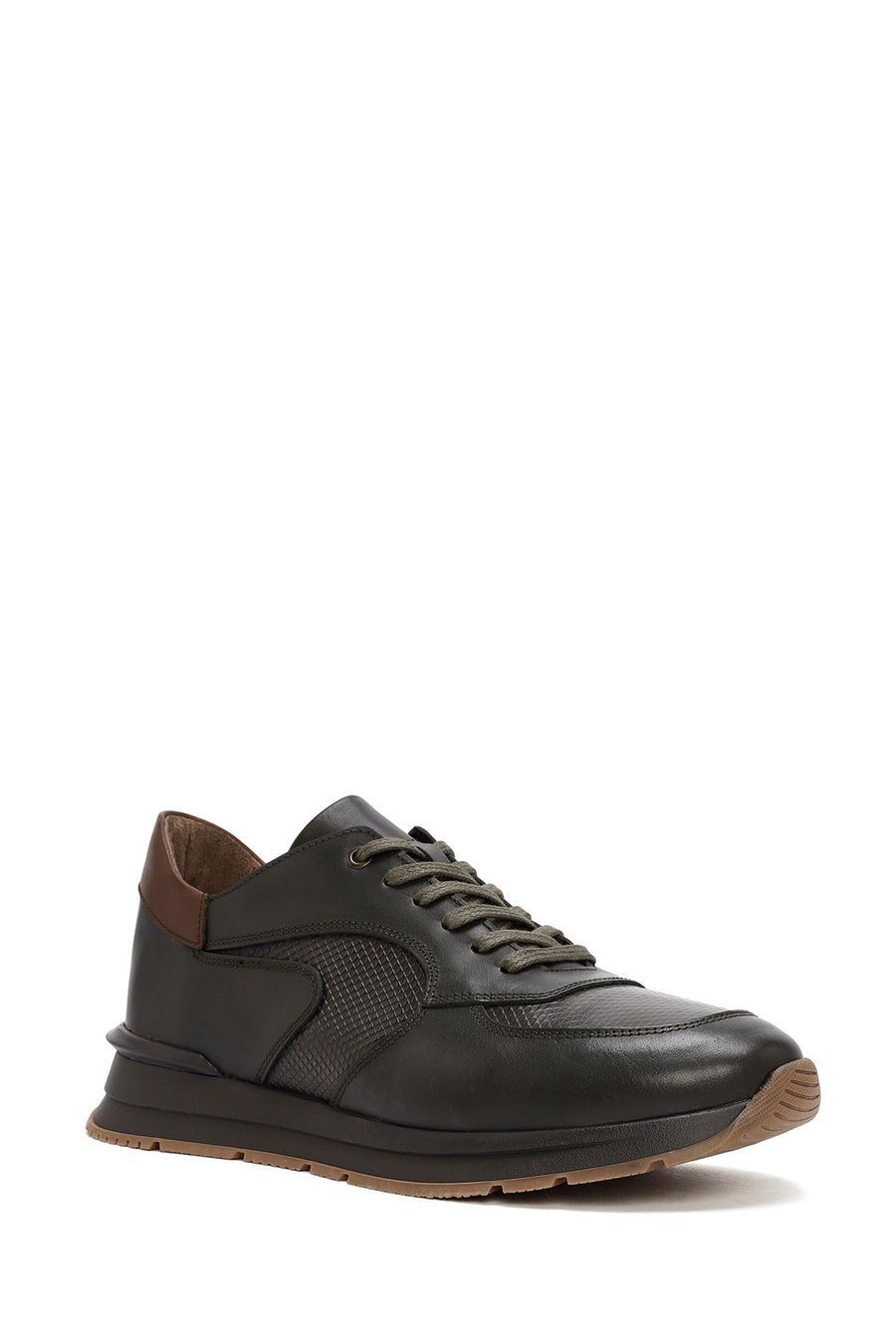 Erkek Yeşil Bağcıklı Deri Casual Sneaker