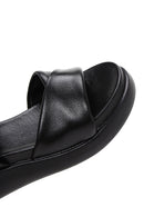 Women's Black Ankle Strap Thick-Sole Leather Sandals | Derimod