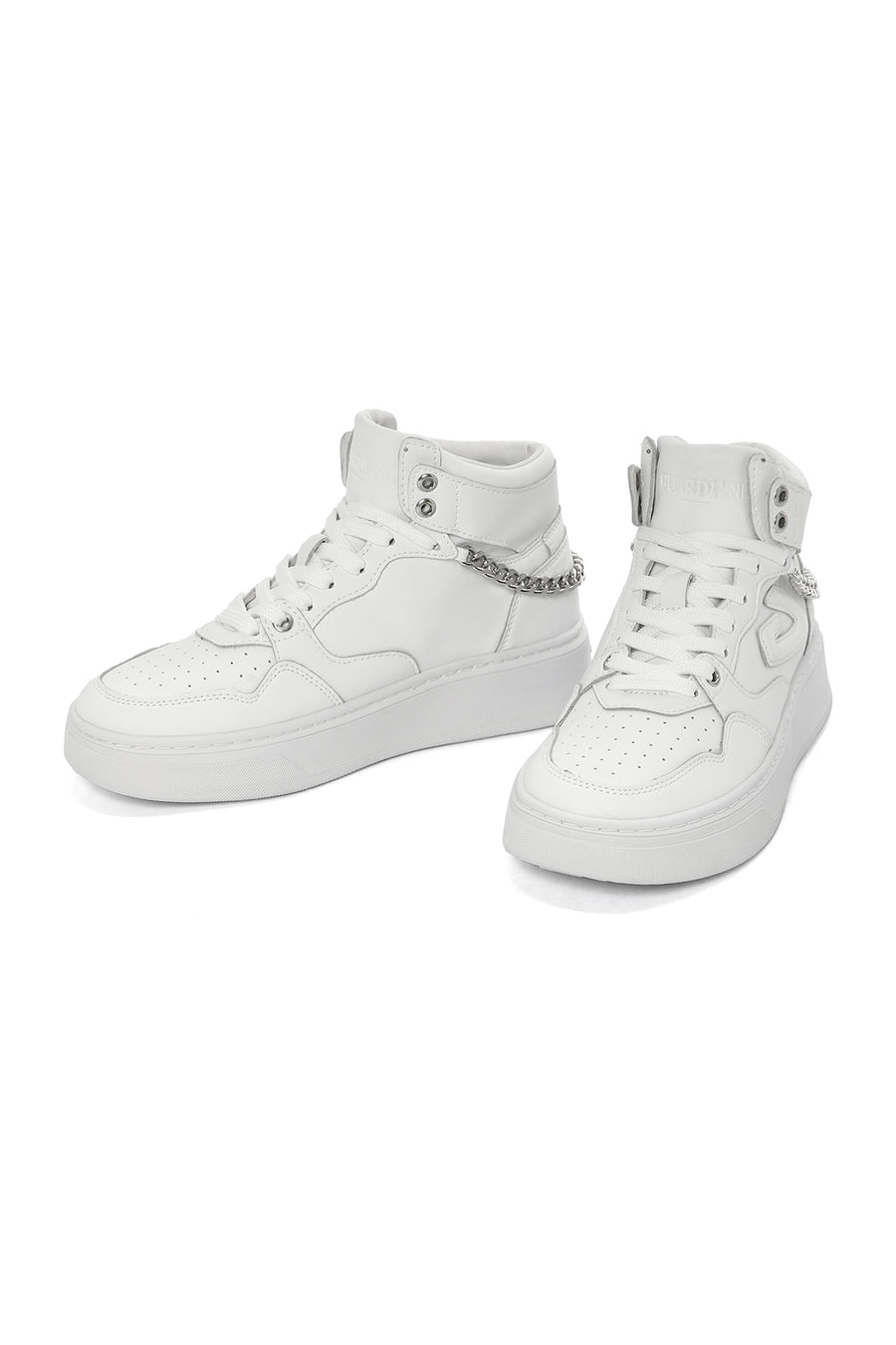 Alberto Guardiani Women's White Leather Thick Sole High Top Sneaker