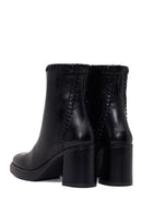 Woman Black Zip Closure Thick-Heeled Leather Boots | Derimod