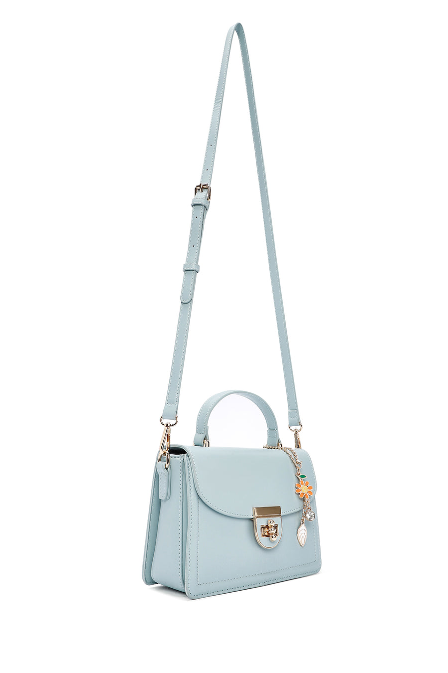 Women's Blue Long Strap Crossbody Bag with Accessory Detail