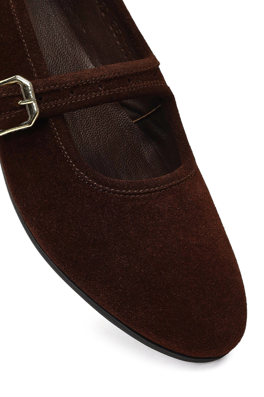 Women's Brown Buckled Suede Leather Ballet Flat