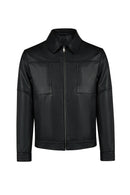 Bastoni Male Black Shirt Collar Leather Jacket | Derimod