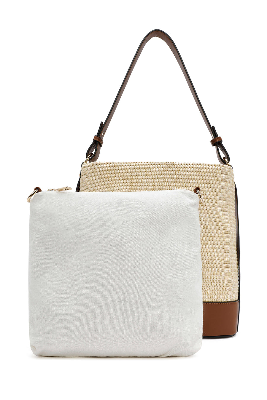 Women's Beige Straw Shoulder Bag