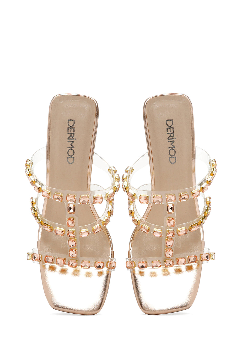 Women's Pink Transparent Thick Heeled Slippers
