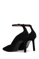 Women's Black Suede Leather Thin Heeled Ankle Shoes | Derimod