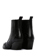 Women's Black Zippered Leather Cowboy Boots | Derimod