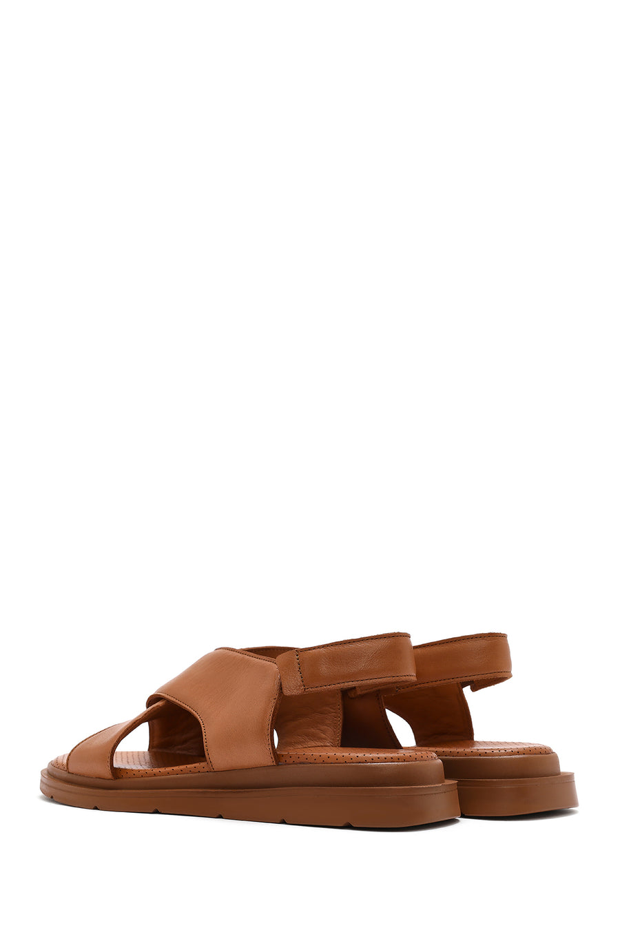Women's Tan Elastic Leather Sandals