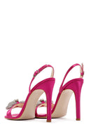 Women's Pink Stone Satin Thin Heel Sandals | Derimod