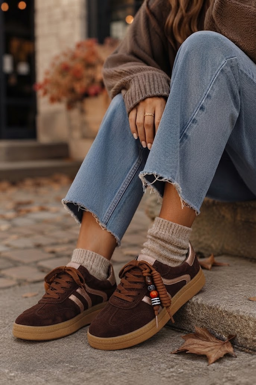 Kadın Kahverengi Bağcıklı Charmlı Süet Deri Sneaker