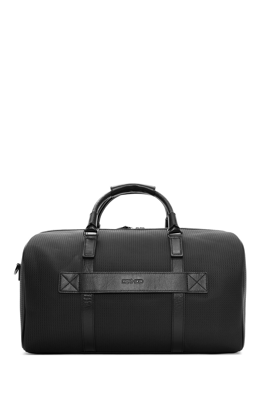 Men's Black Printed Leather Travel Bag