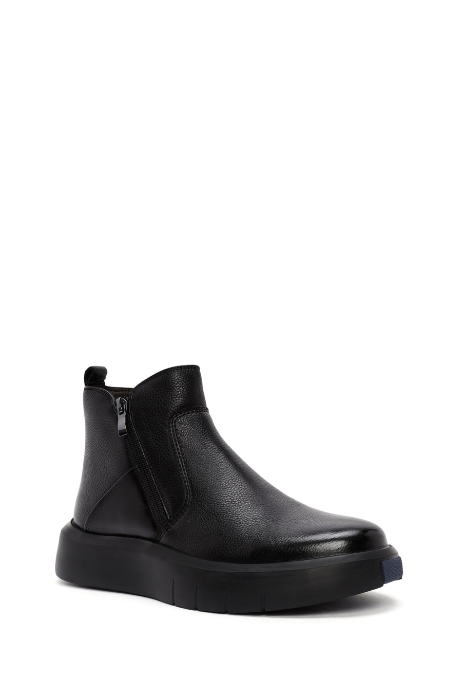 Men's Black Double Zipper Leather Casual Boots