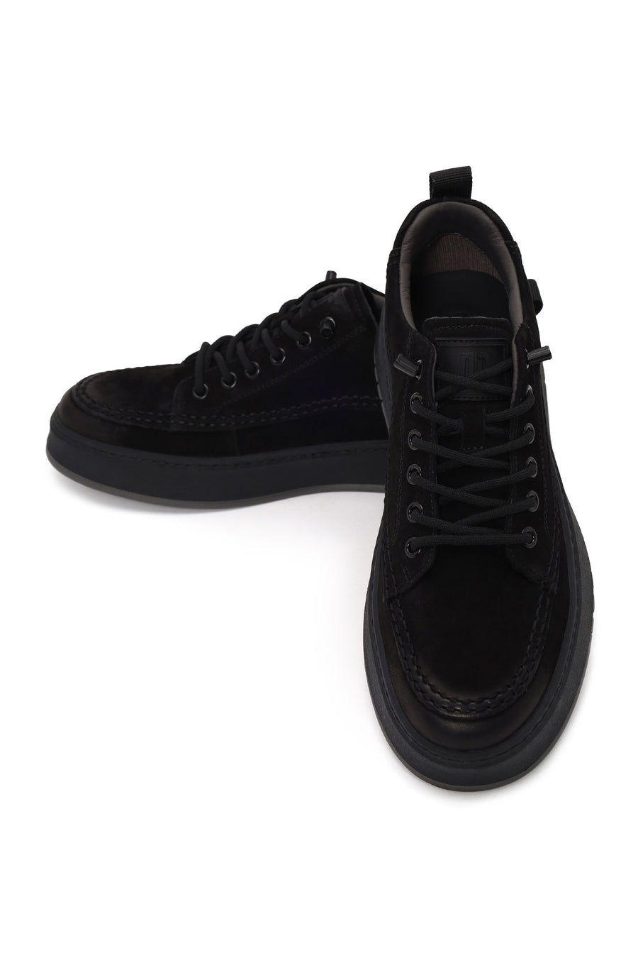 Erkek Siyah Bağcıklı Kalın Tabanlı Nubuk Deri Sneaker