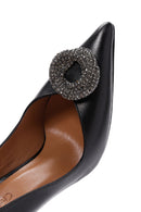 Women's Black Leather Stone Stiletto | Derimod