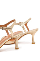 Women's Gold Ankle Buckle Thin Heel Metallic Leather Sandals | Derimod