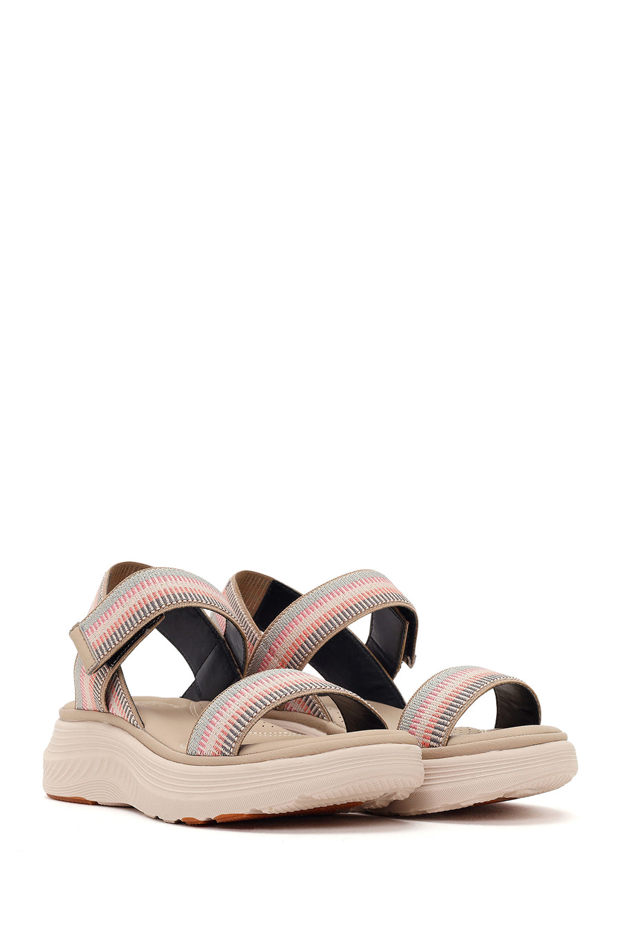 Women's Beige Strapped Thick-Soled Fabric Comfort Sandals