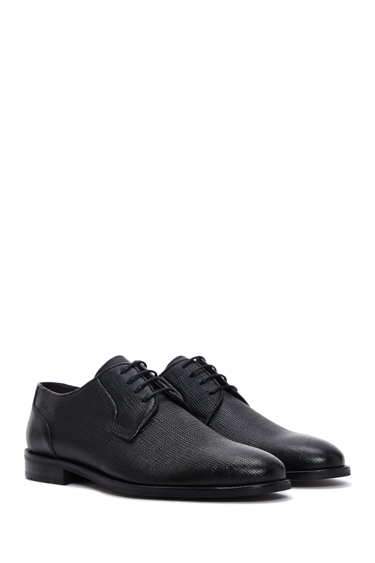 Erkek Siyah Deri Baskılı Klasik Ayakkabı