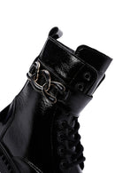 Women's Black Thick Soled Zippered Patent Leather Boots | Derimod