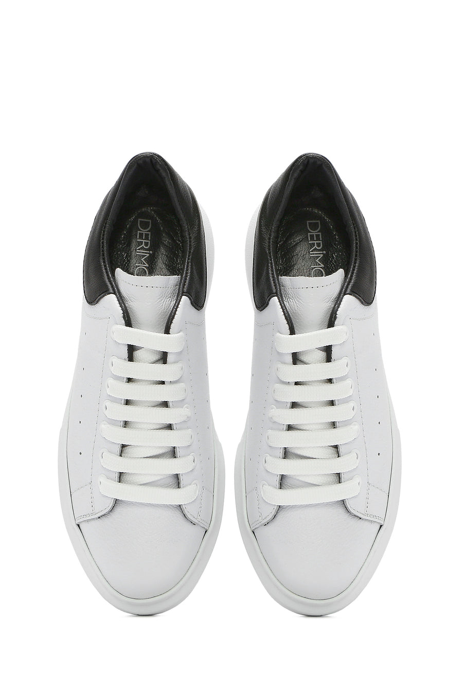 Men's White Lace-up Thick-Sole Leather Sneaker