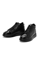 Men's Black Lace-Up Leather High Top Sneakers | Derimod