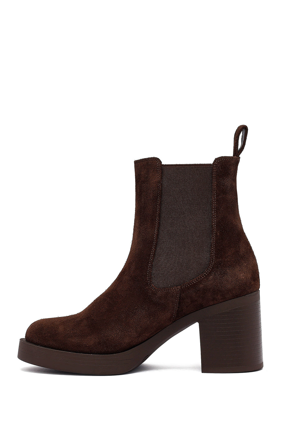 Woman Brown Suede Heels Leather Chelsea Boots