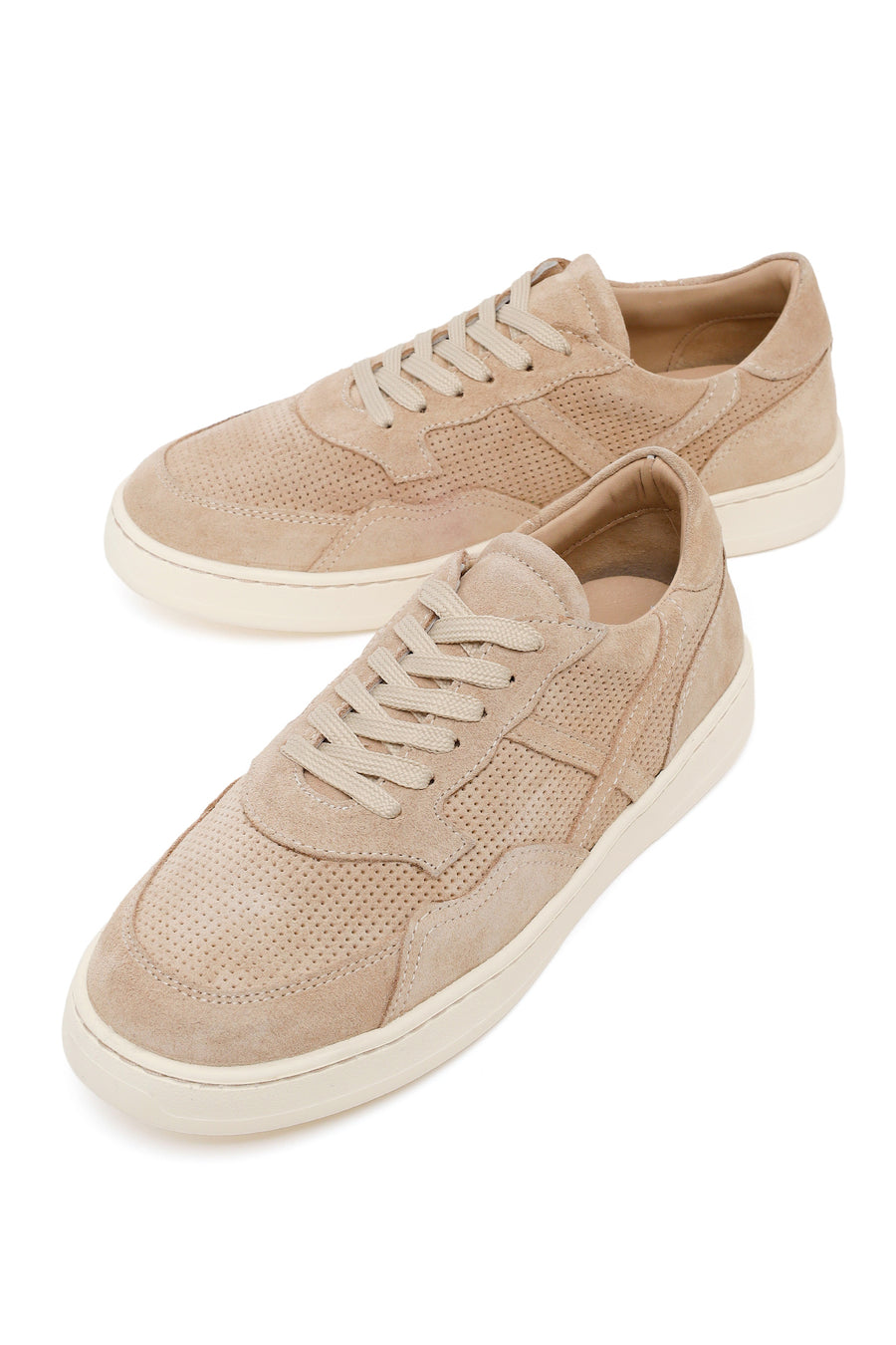 Woman Beige Lace-Up Suede Leather Sneaker