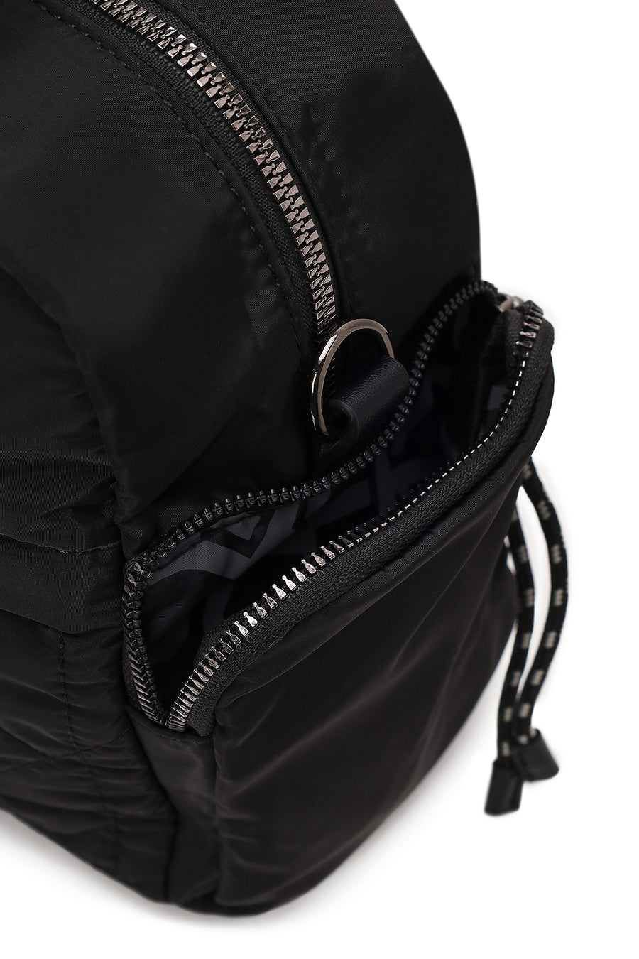 Woman Black Long-Strap Accessory-Detail Fabric Shoulder Bag
