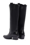 Woman Black Thick-Heeled Leather Cowboy Boots | Derimod