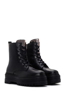 Women's Black Thick Sole Casual Zipper Leather Boots | Derimod