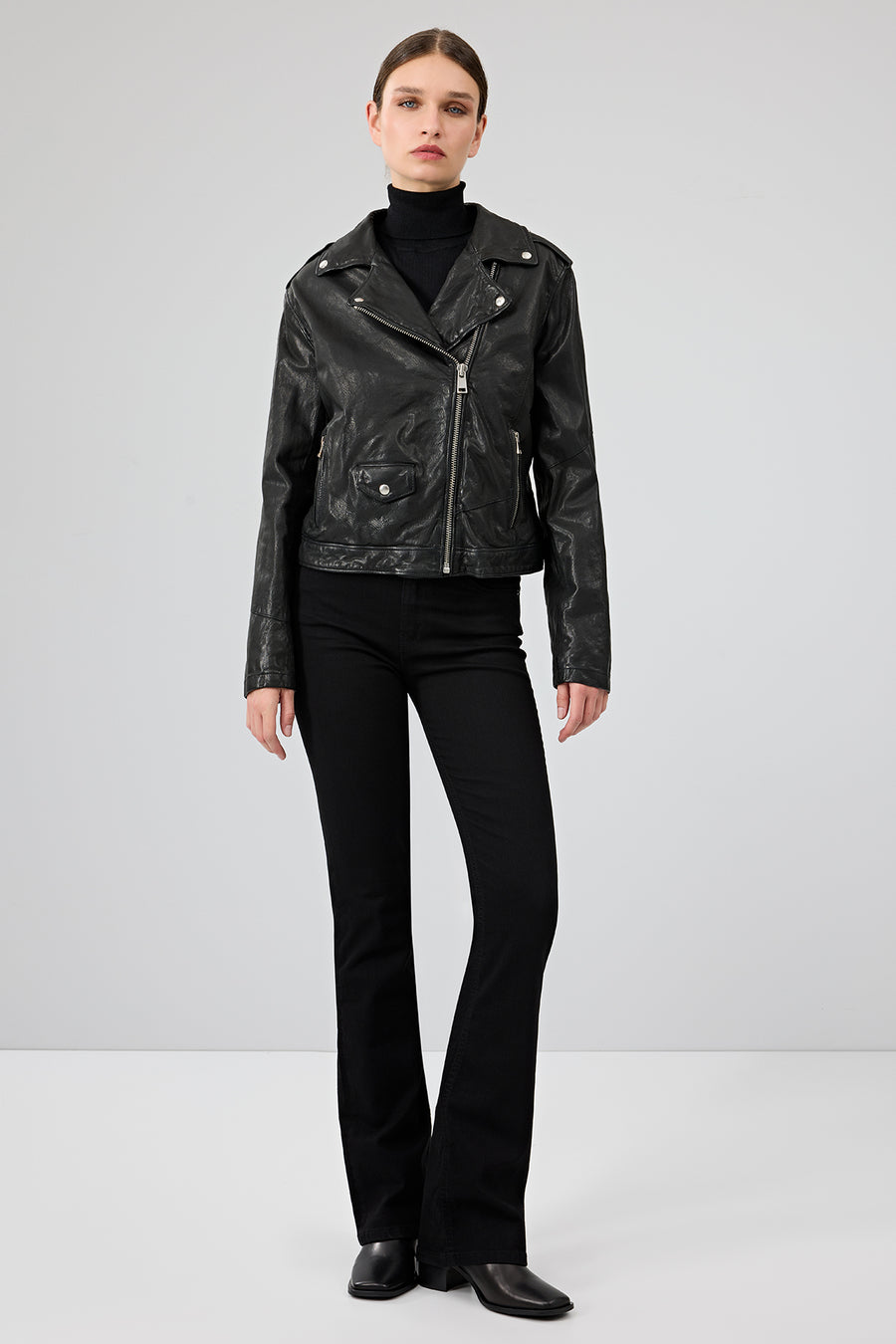 Blondy Women's Black Double Breasted Leather Jacket