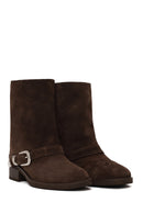 Woman Mink Buckled Suede Boots | Derimod