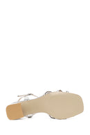 Woman Silver Ankle-Strap Buckled Embellished Chunky-Heel Sandal | Derimod