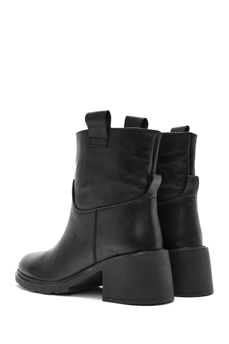 Women's Black Thick Heeled Leather Boots