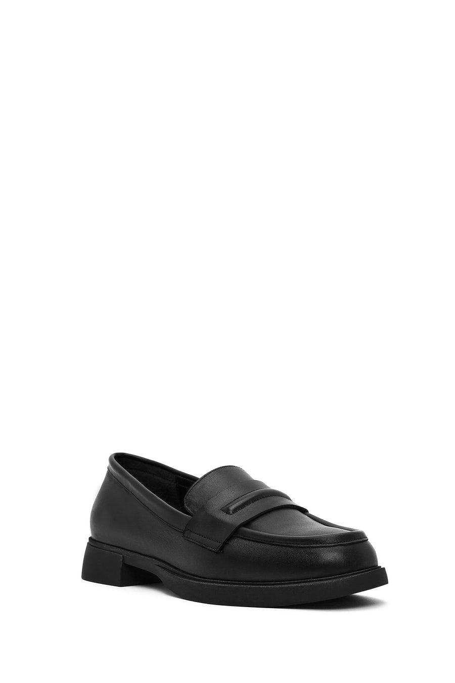 Women's Black Leather Masculine Loafer