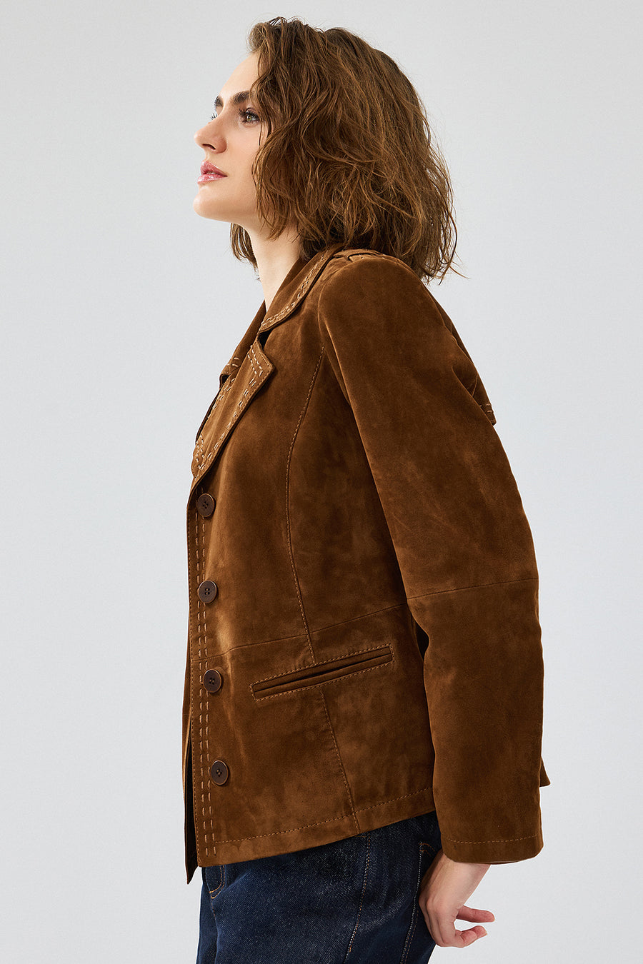 Giselle Women's Tan Short Suede Leather Jacket