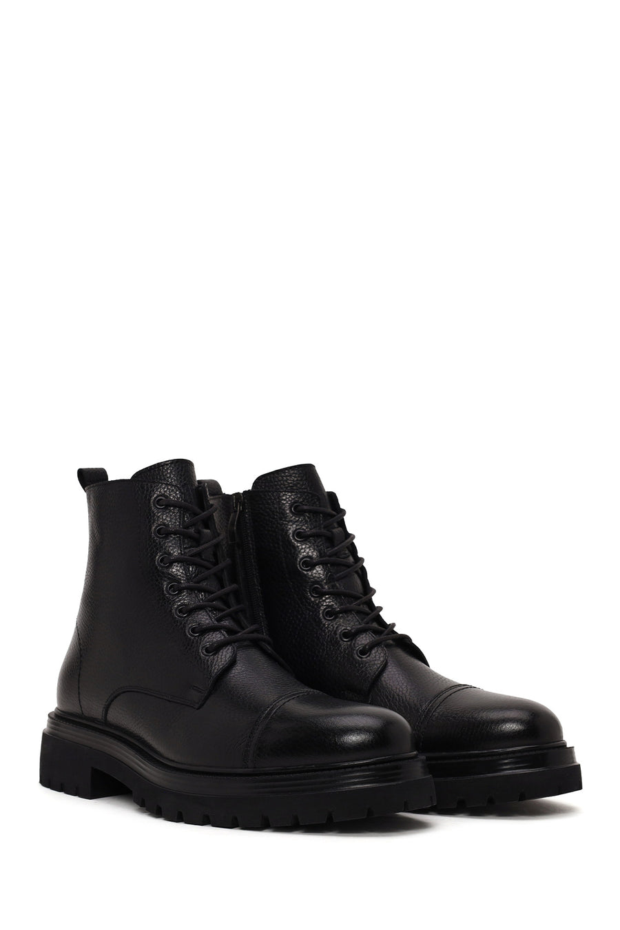 Male Black Lace-up Zip Closure Leather Casual Boots