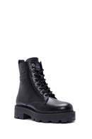 Harley Davidson Women's Black Carrie Lace-Up Zipper Detail Leather Combat Boots | Derimod