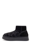 Woman Black Patterned Chunky Sole Suede Teddy Boots | Derimod