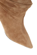 Woman Beige Heeled Suede Boots | Derimod