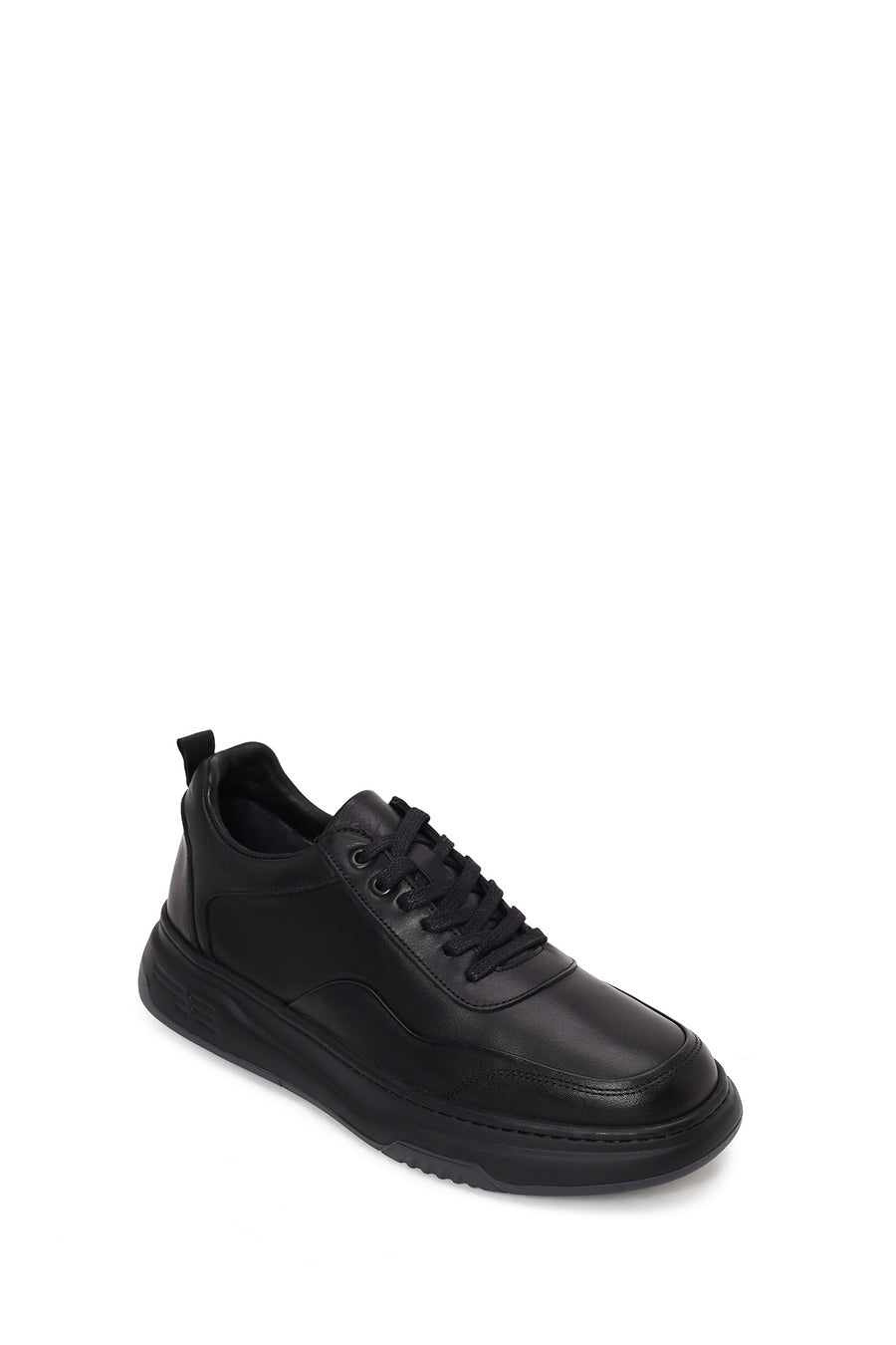 Erkek Siyah Bağcıklı Kalın Tabanlı Deri Sneaker