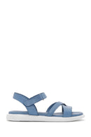 Women's Blue Ankle Strap Leather Comfort Sandals | Derimod