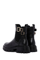 Women's Black Buckled Zippered Thick Soled Leather Boots | Derimod